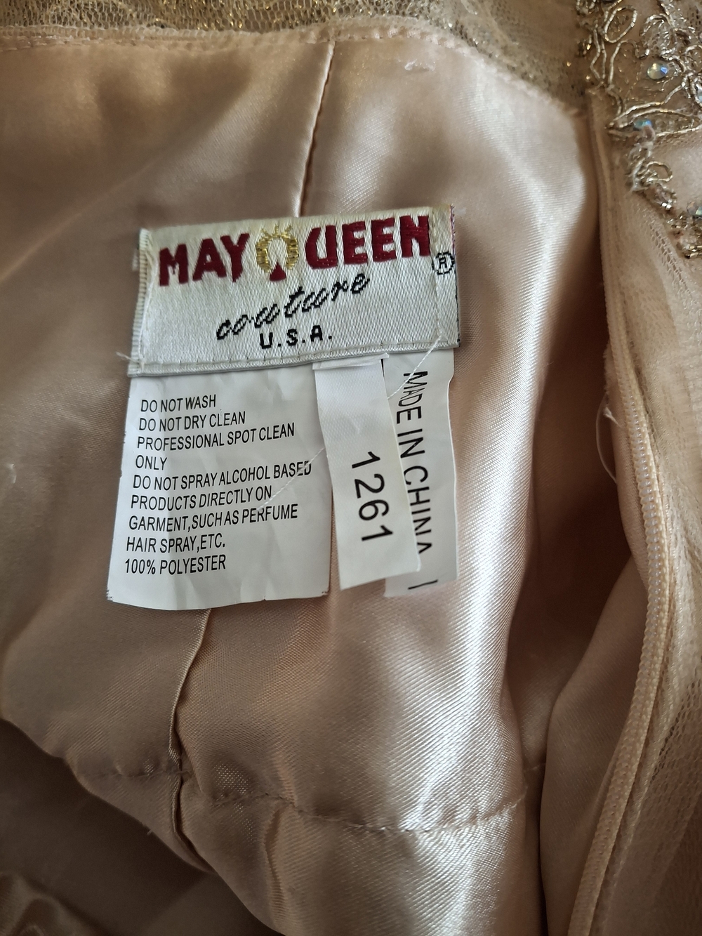 May Queen satin-lined Champagne Formal Dress